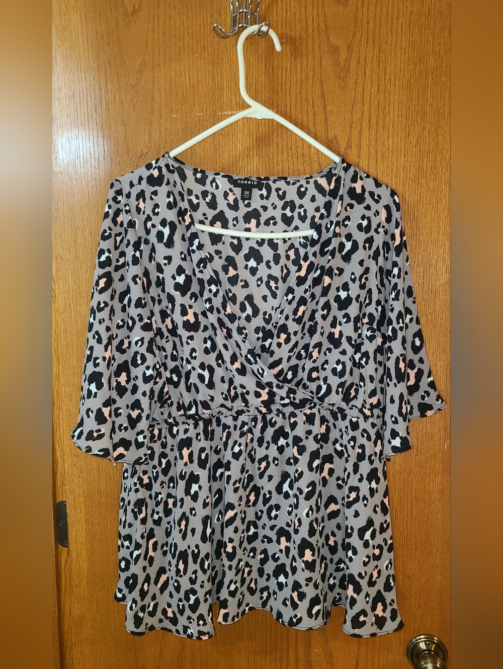 torrid Leopard Print Wrap Peplum Top - Black & Blush
